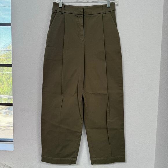 YMC Market Trouser Pants Pleated Cropped High Waist Olive Size XS - Picture 2 of 6